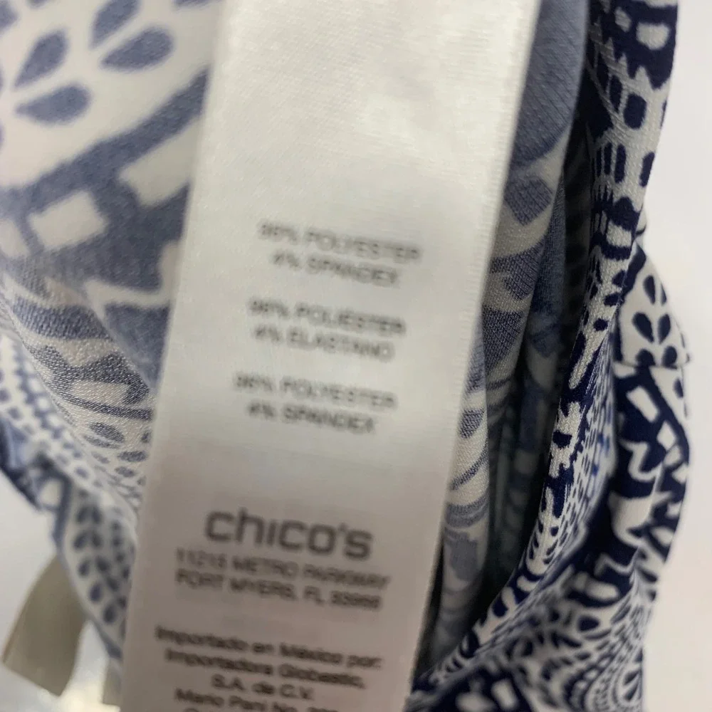 Chicos 1 Blue White Medallion Print Wide Leg Palazzo Pants Medium Boho